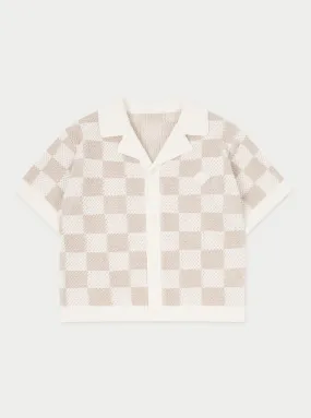 KIDS KNITTED CHECKERBOARD SHIRT - OFF WHITE