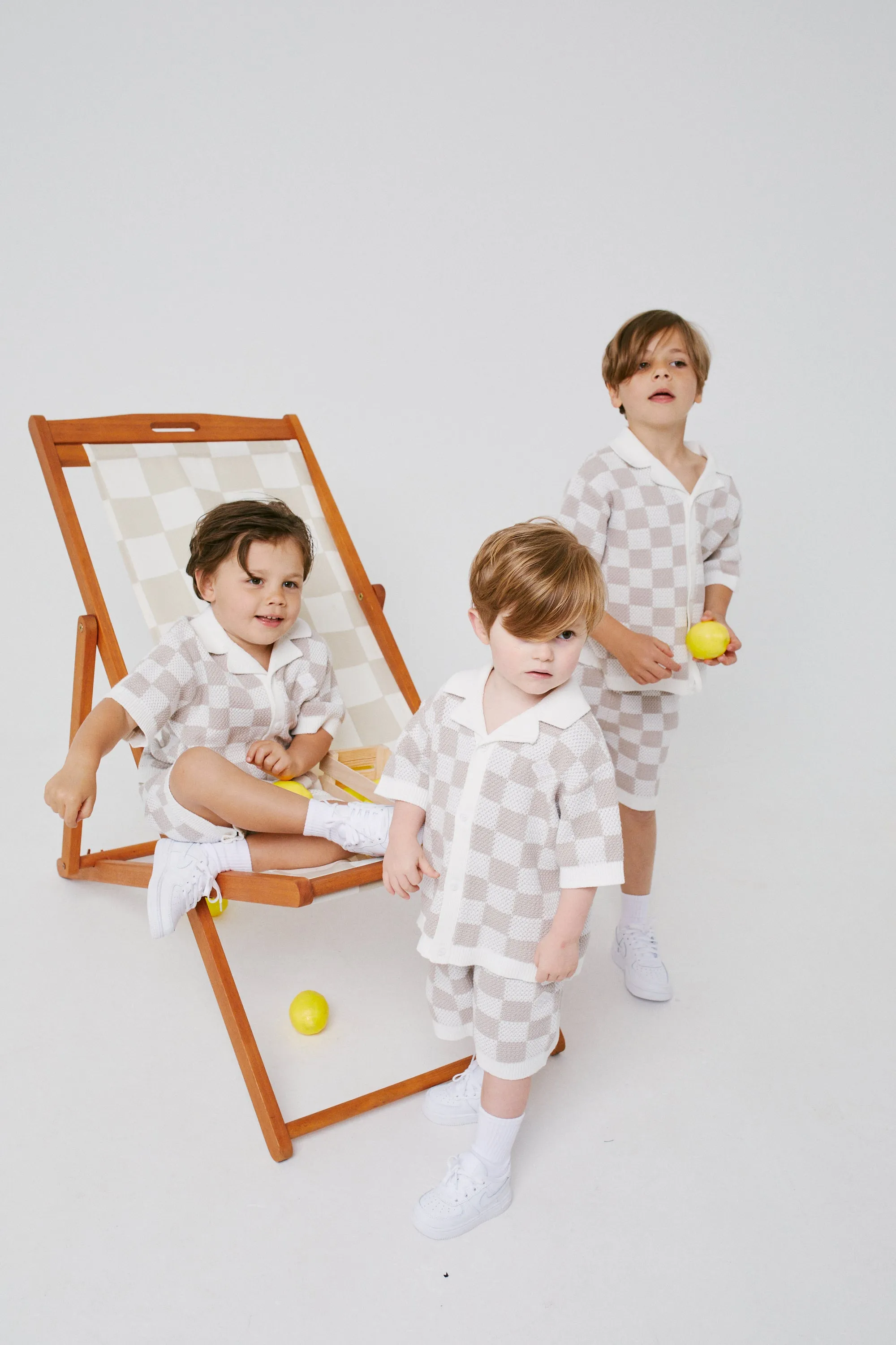 KIDS KNITTED CHECKERBOARD SHIRT - OFF WHITE