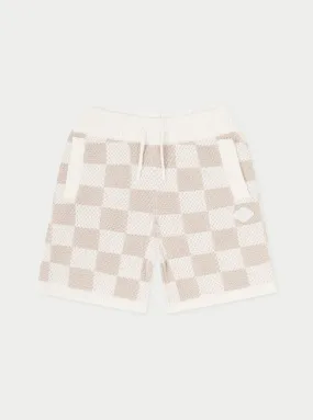 KIDS KNITTED CHECKERBOARD SHORTS - OFF WHITE