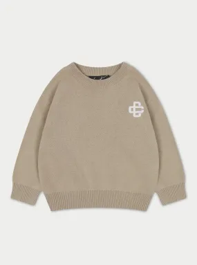 KIDS KNITTED EMBLEM CREW - BEIGE