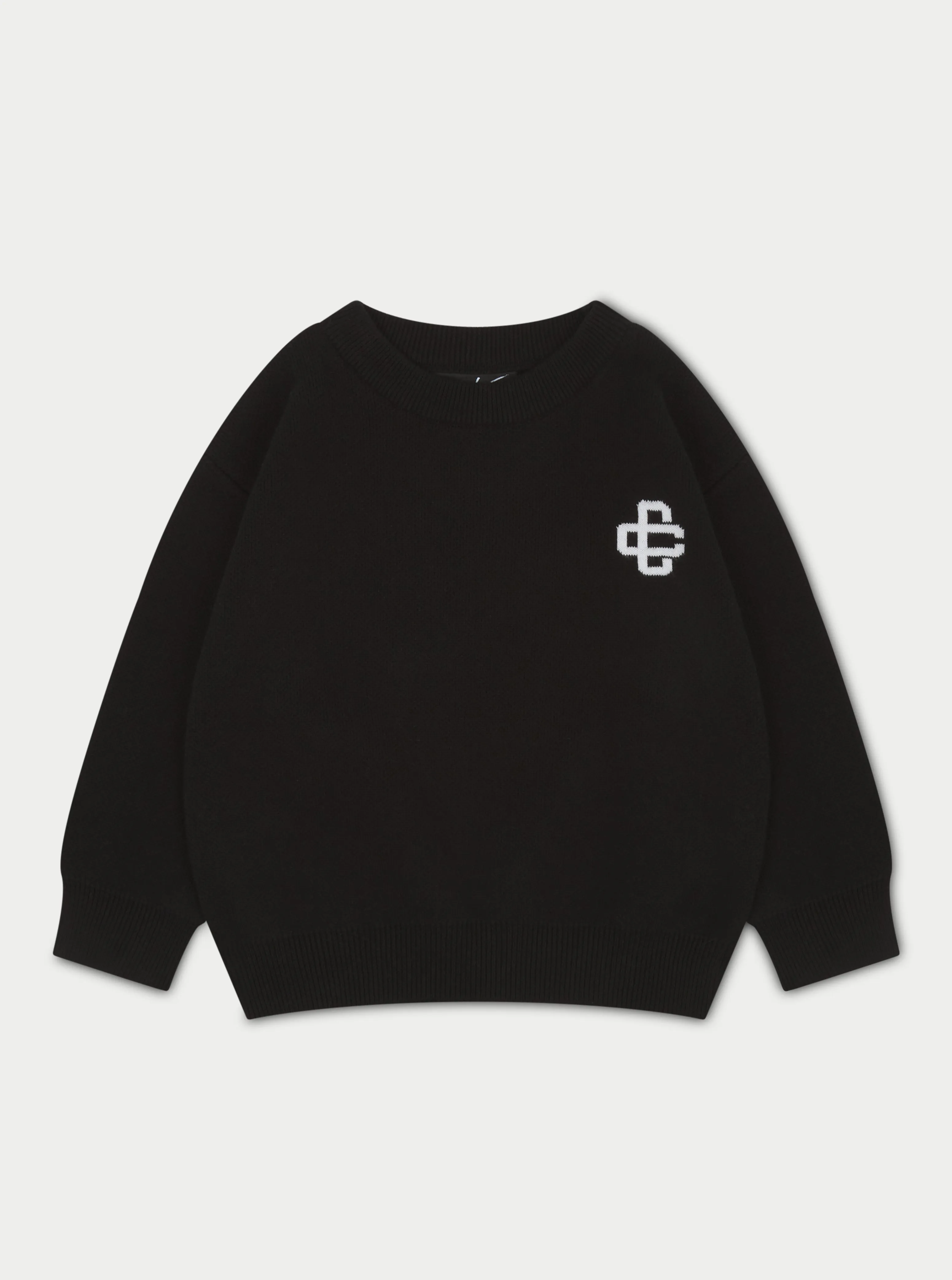 KIDS KNITTED EMBLEM CREW - BLACK