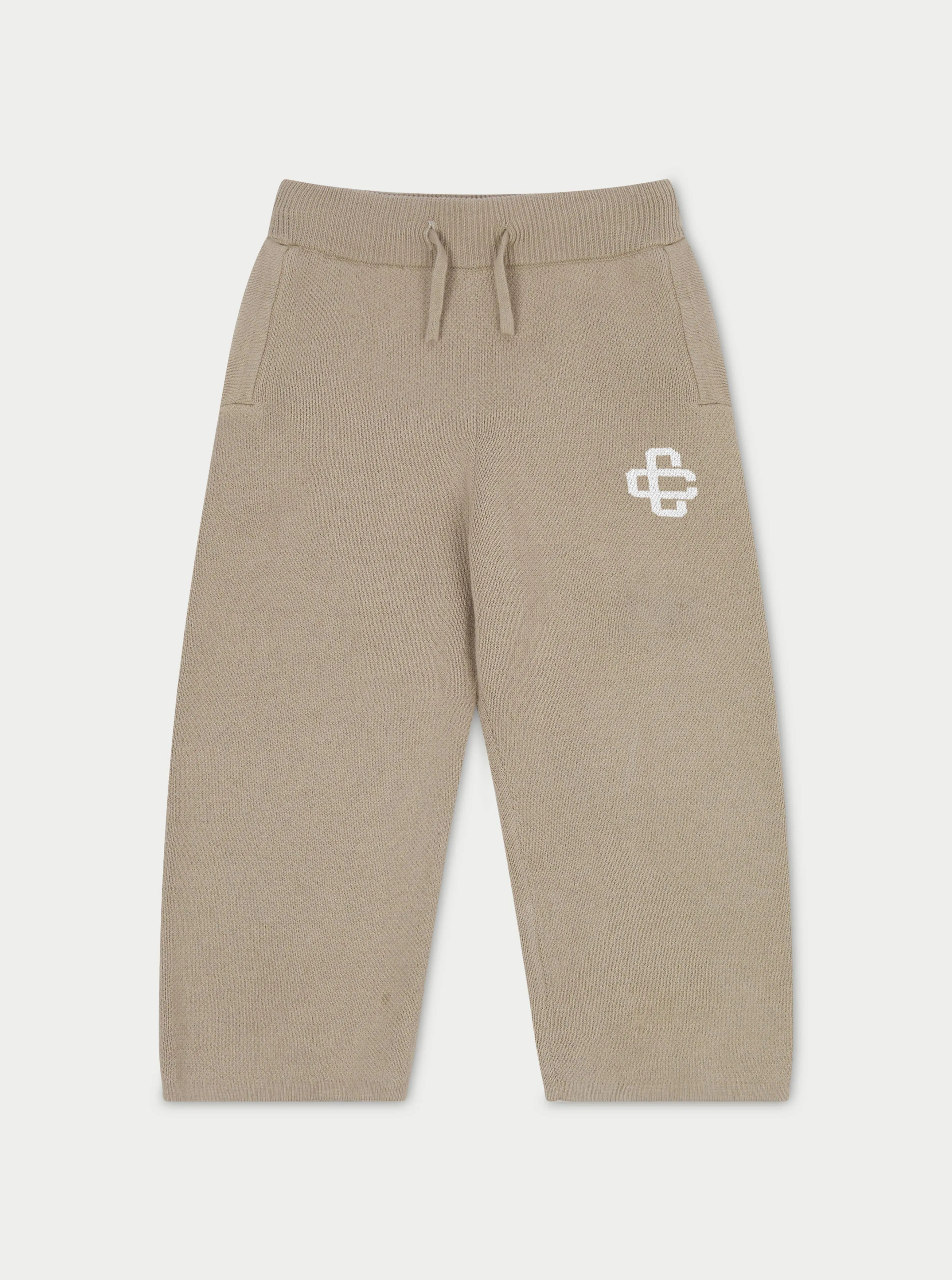 KIDS KNITTED EMBLEM JOGGER - BEIGE