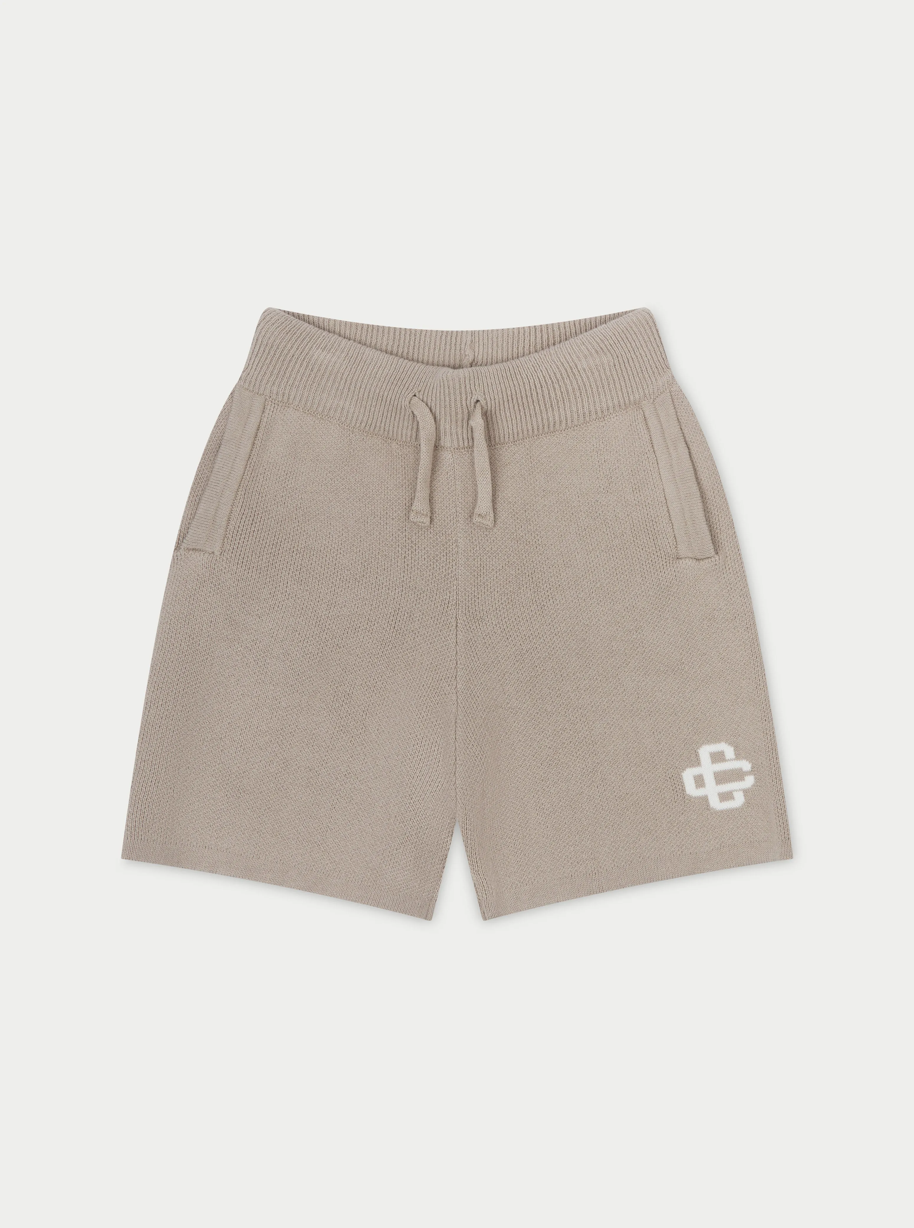 KIDS KNITTED EMBLEM SHORTS - BEIGE