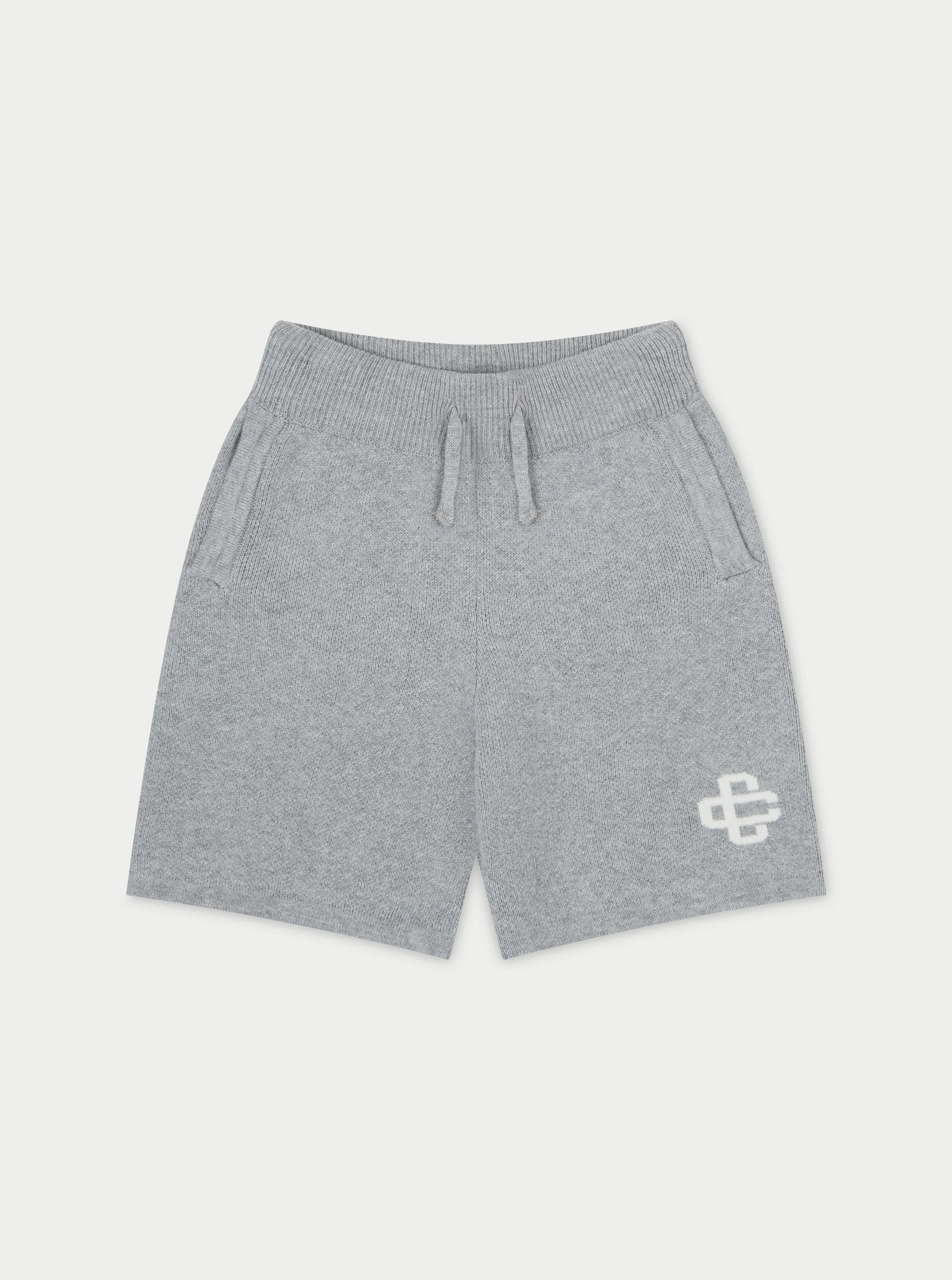 KIDS KNITTED EMBLEM SHORTS - GREY MARL