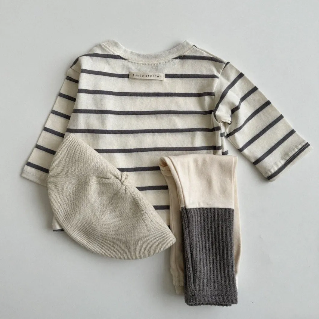 Kids Long Sleeve Stripe Top (3m-5y) - Charcoal