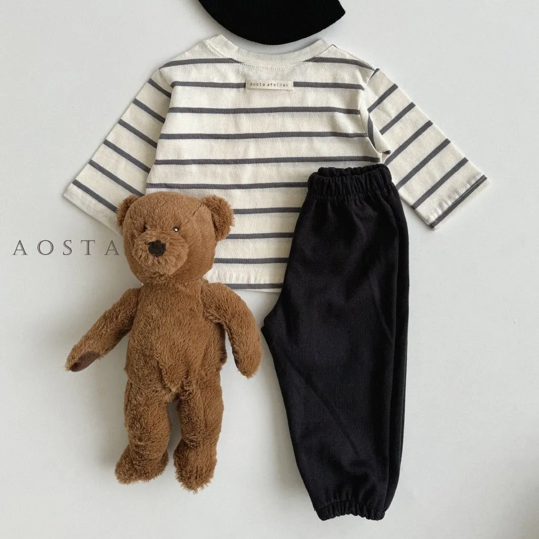 Kids Long Sleeve Stripe Top (3m-5y) - Charcoal