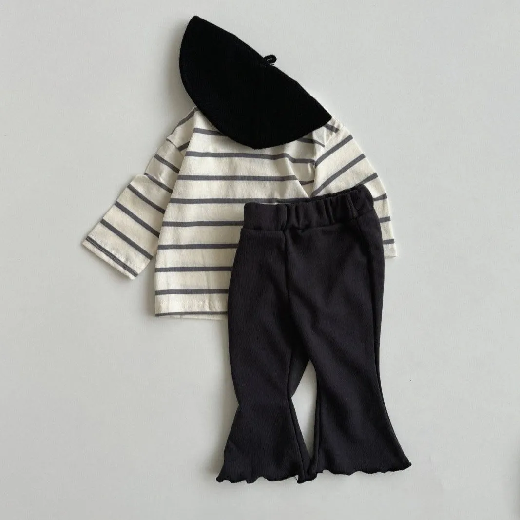 Kids Long Sleeve Stripe Top (3m-5y) - Charcoal