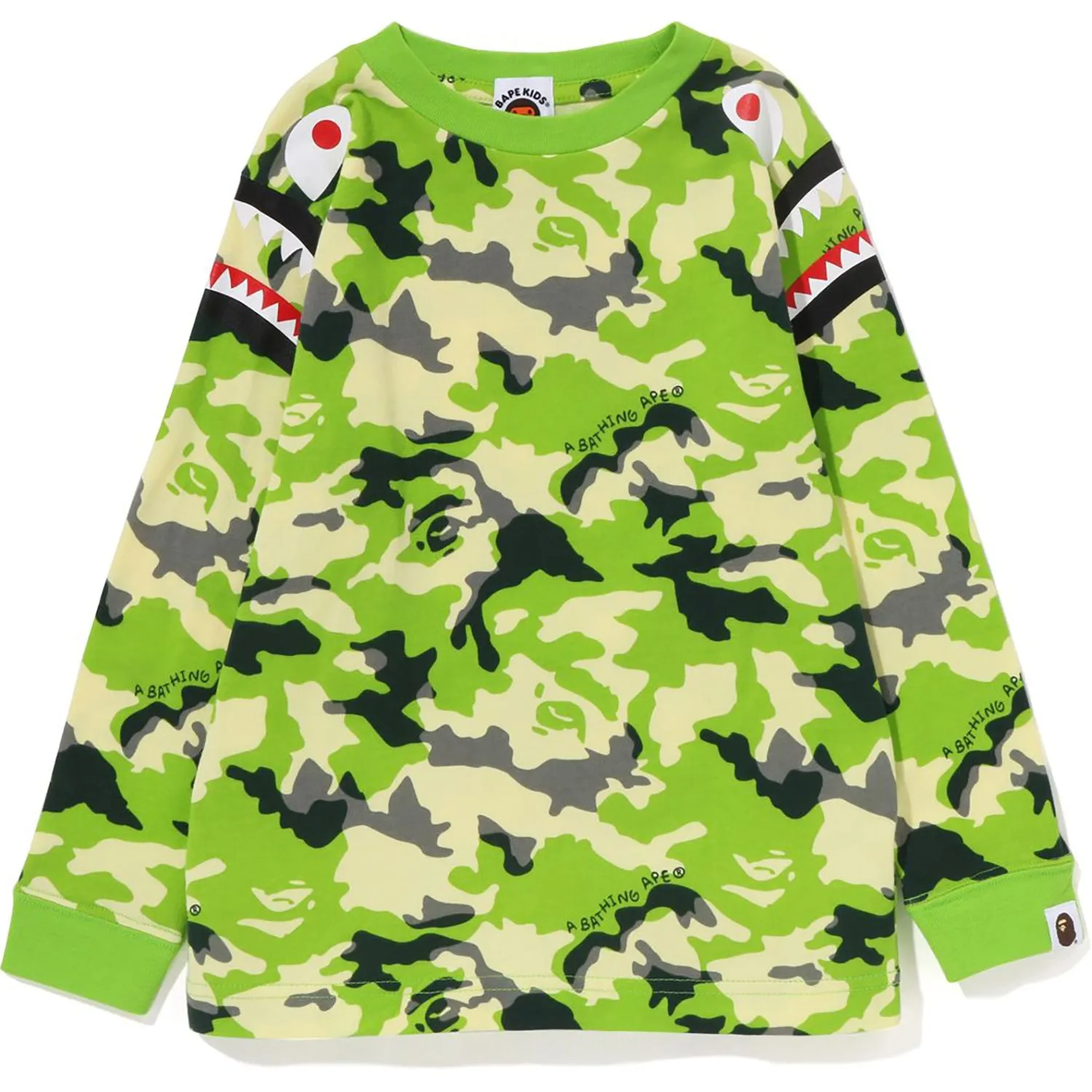 Woodland Camo Shark Shoulder Long Sleeve Tee for Kids