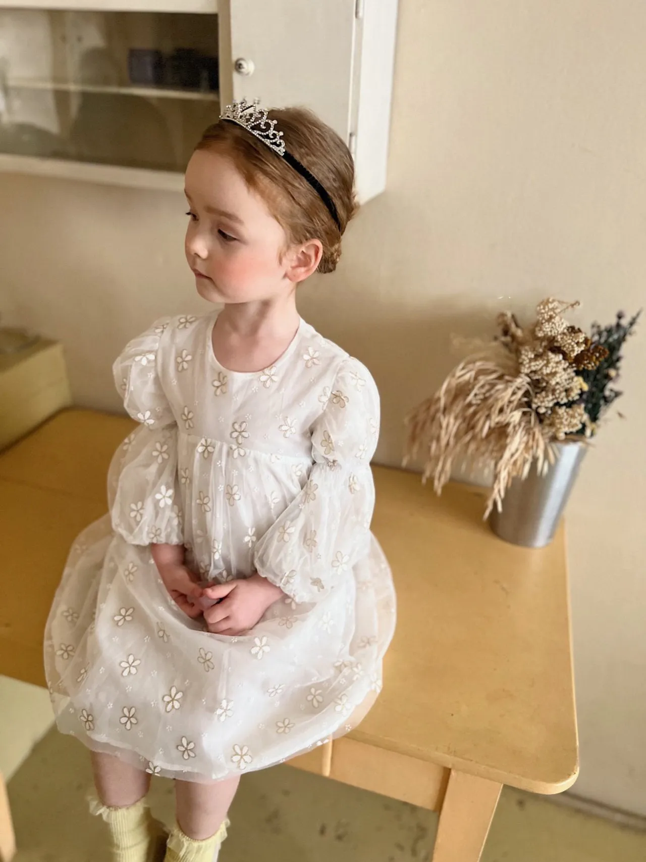 Kids Puff Sleeve Tulle Dress (2-5y) - Flower