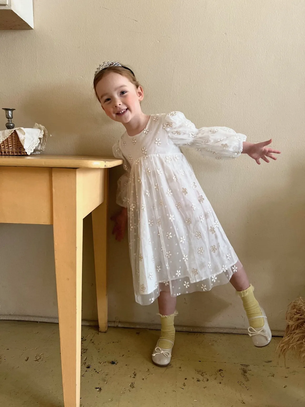 Kids Puff Sleeve Tulle Dress (2-5y) - Flower