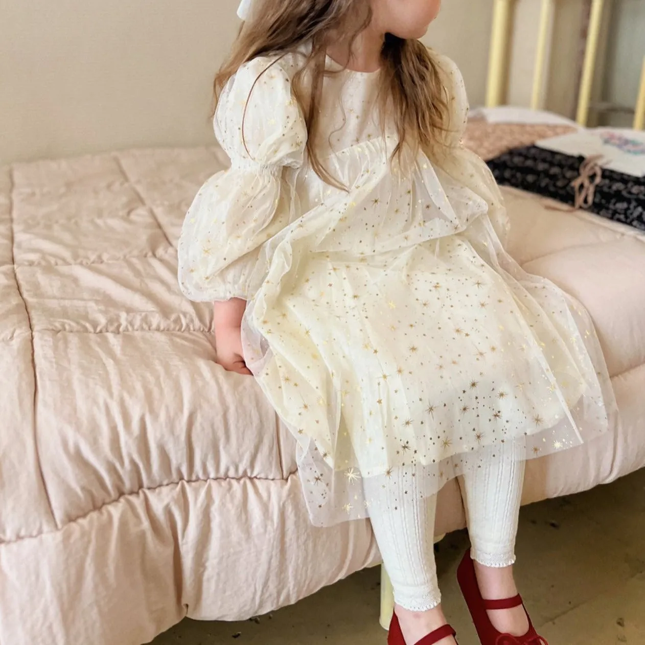 Kids Puff Sleeve Tulle Dress (2-5y) - Stars