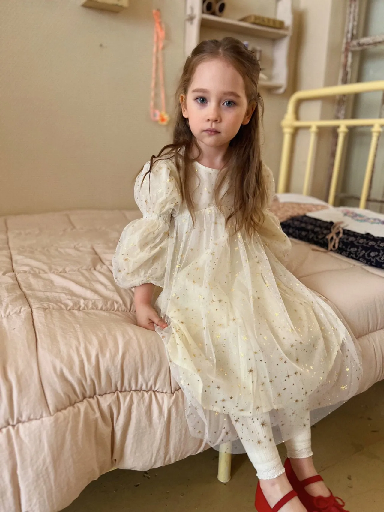 Kids Puff Sleeve Tulle Dress (2-5y) - Stars