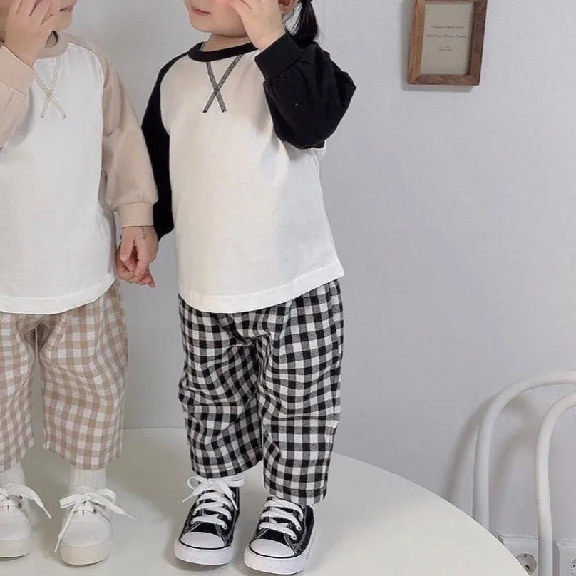 Kids Raglan Top and Gingham Pants Set (1-6y) - Black