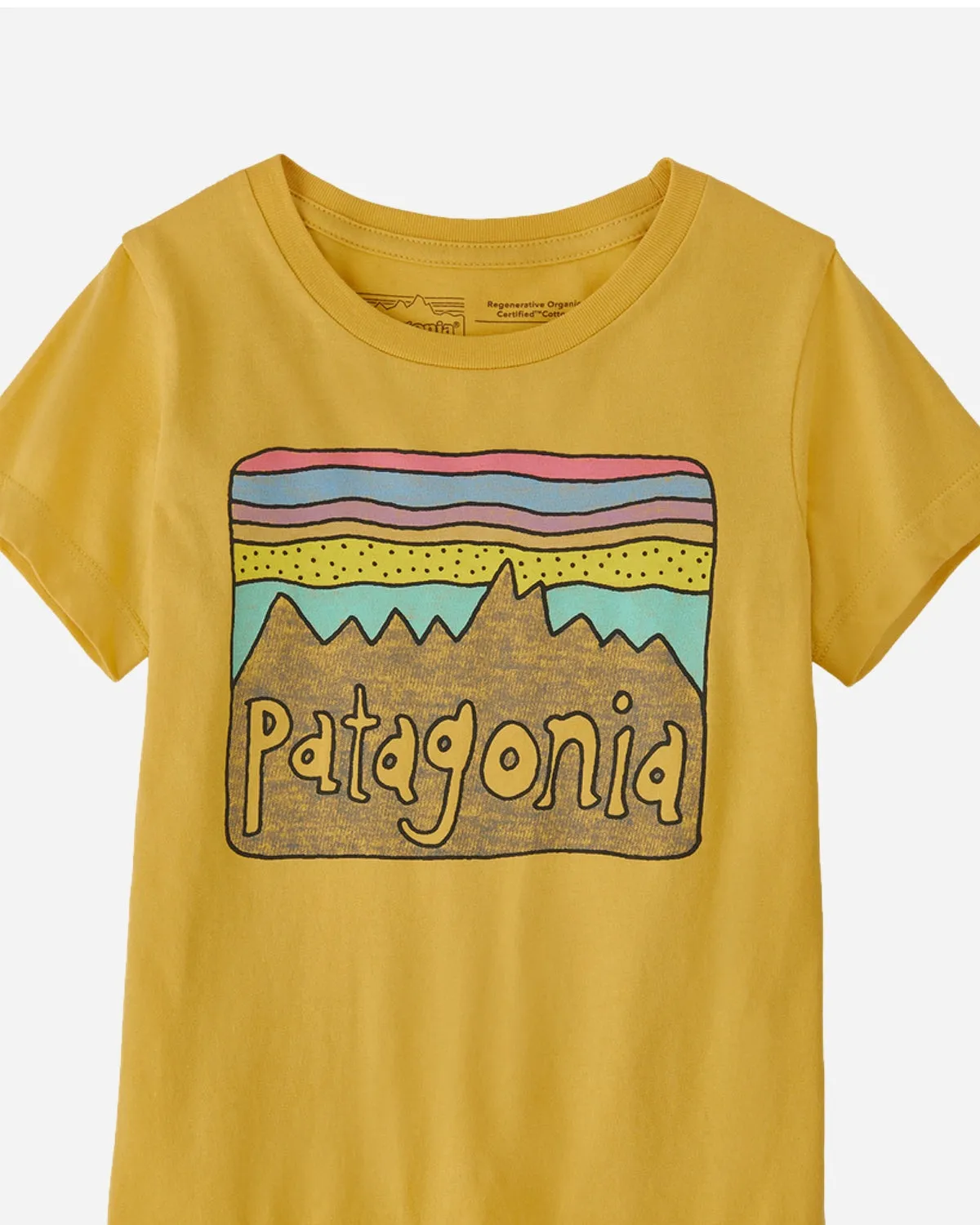 Kids Regenerative Fitz Roy Skies T-shirt - Surfboard Yellow