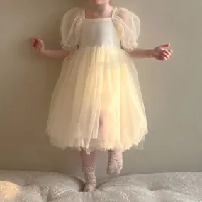 Kids Short-Puff Sleeved Ballerina Tulle Dress (2-6y) - Vanilla