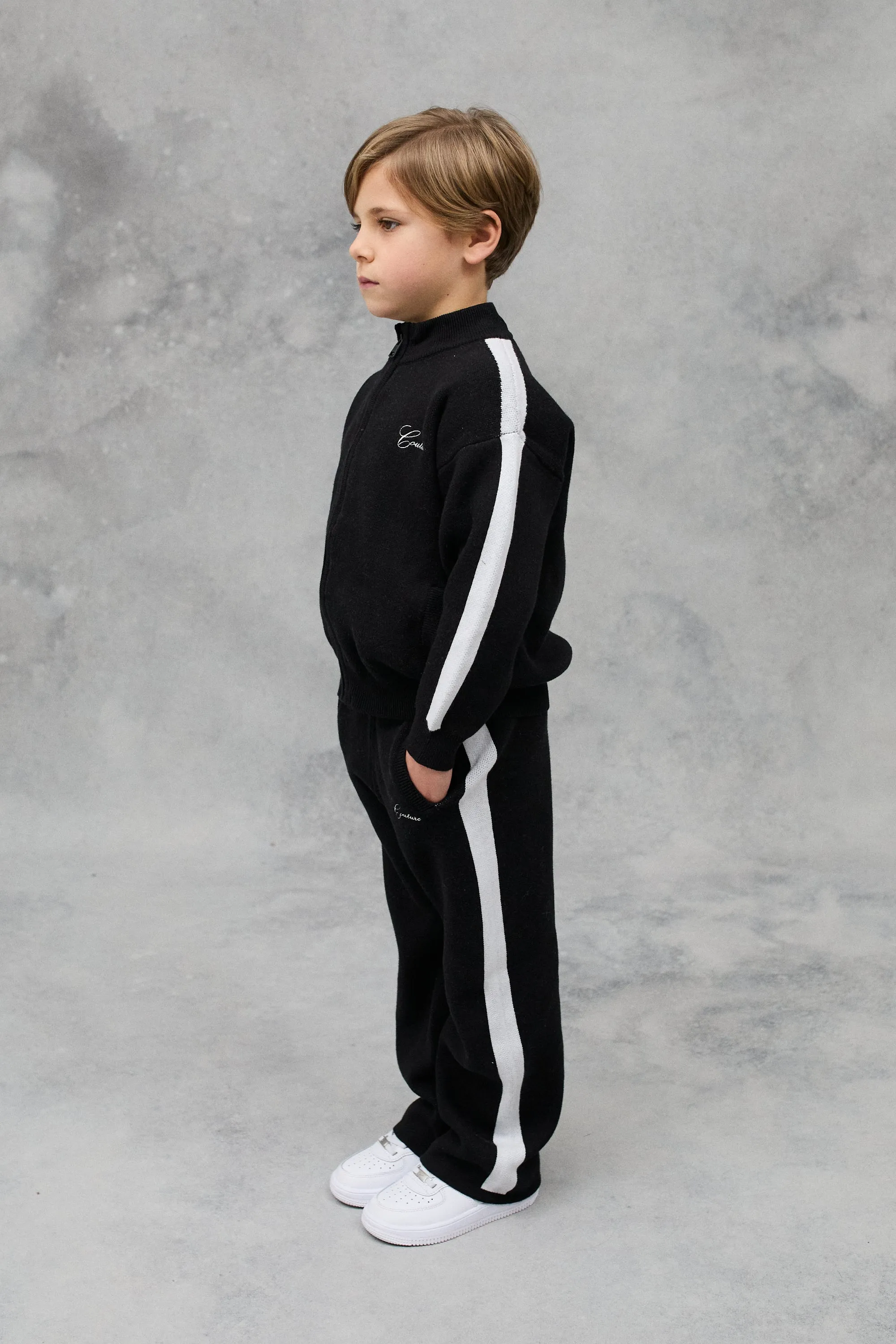 KIDS SIDE STRIPE KNITTED ZIP THROUGH - BLACK