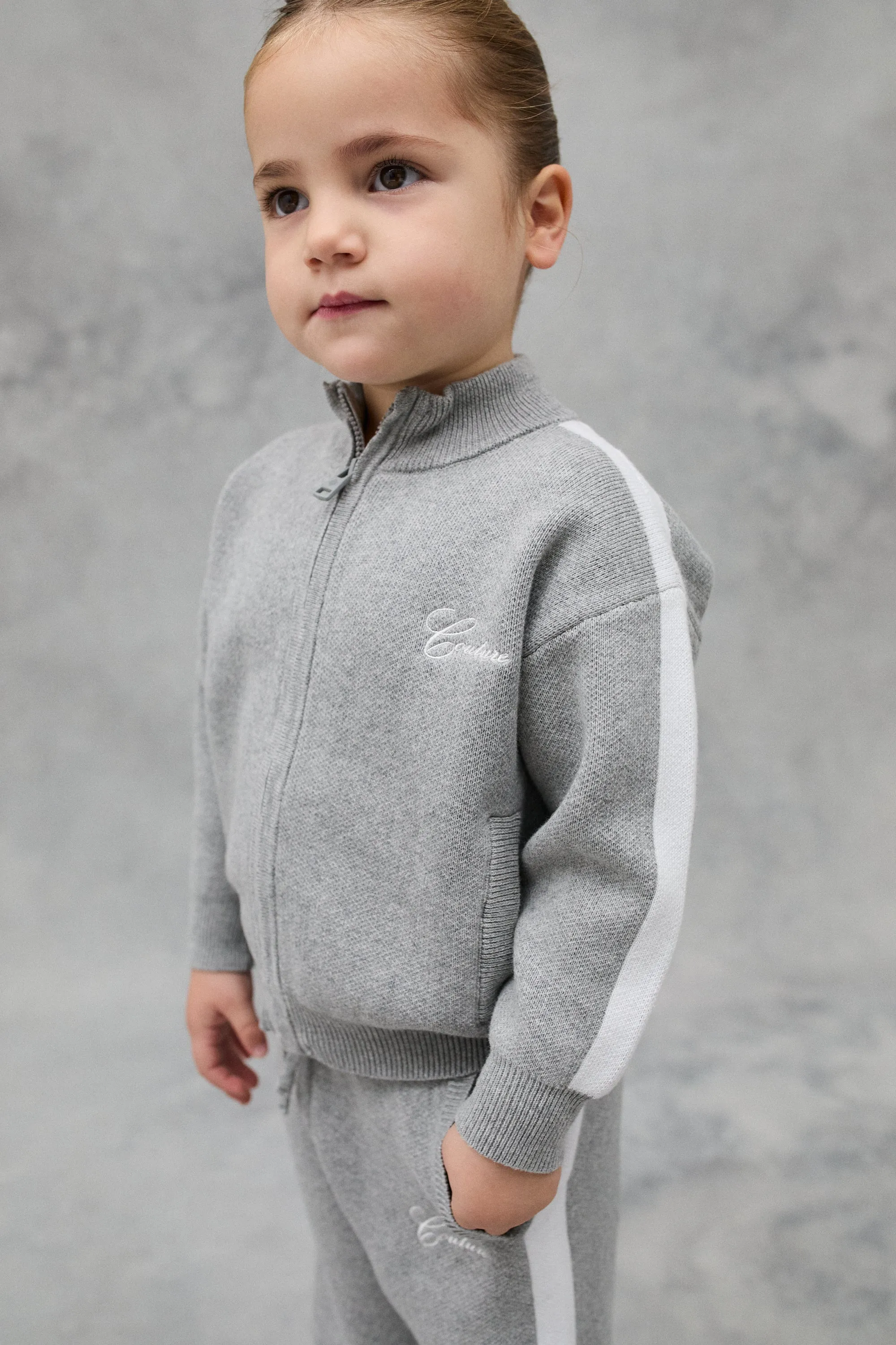 KIDS SIDE STRIPE KNITTED ZIP THROUGH - GREY MARL