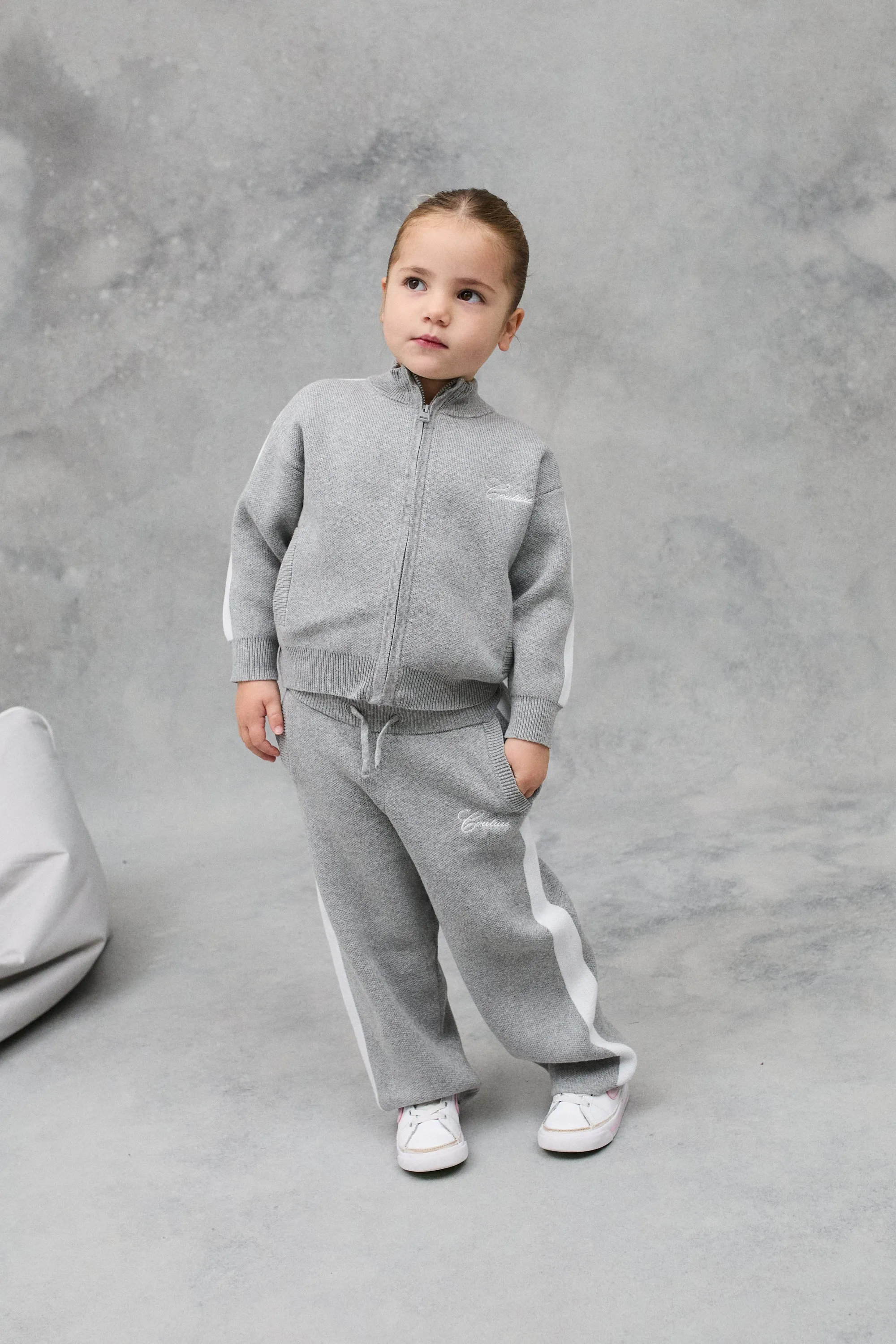 KIDS SIDE STRIPE KNITTED ZIP THROUGH - GREY MARL