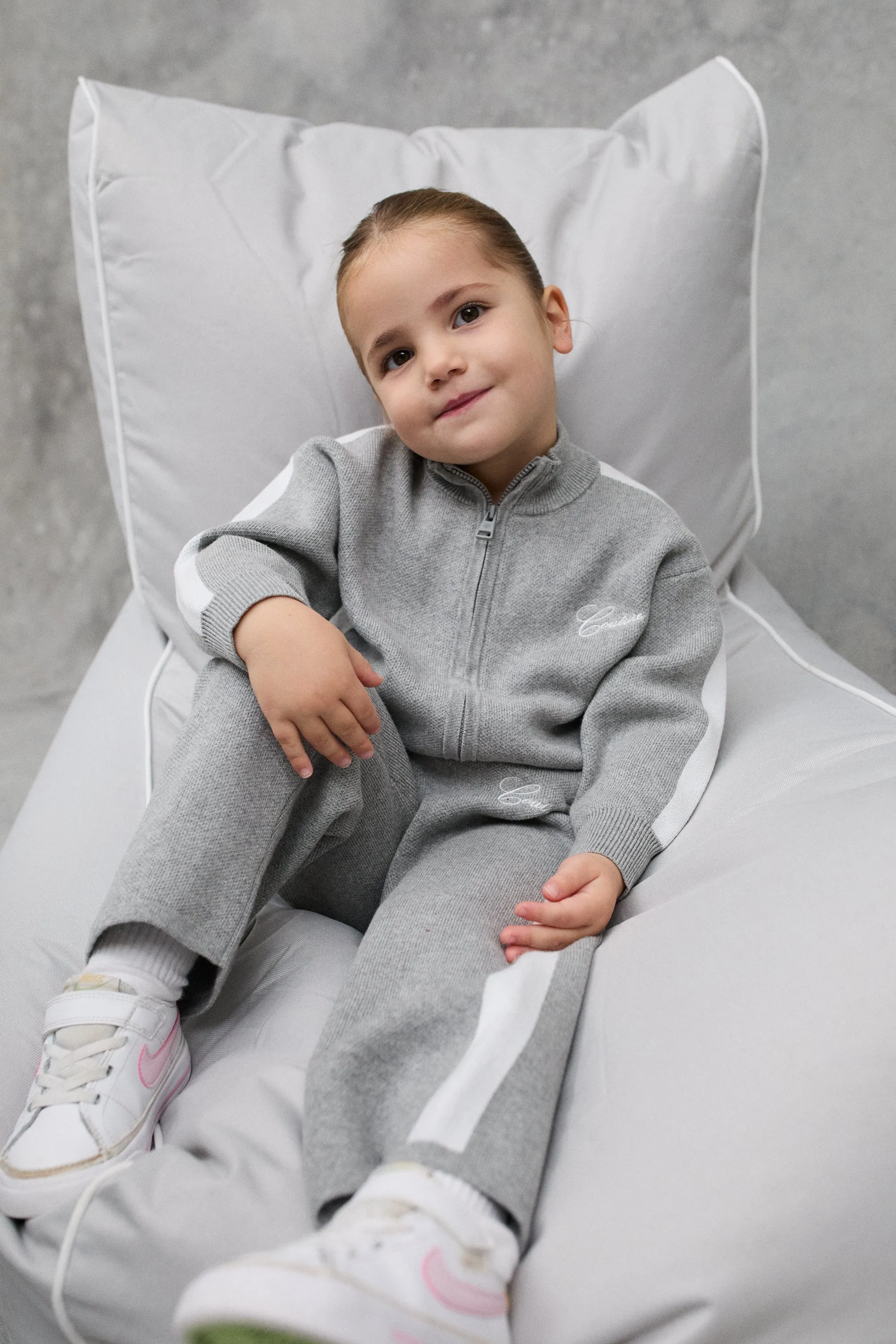 KIDS SIDE STRIPE KNITTED ZIP THROUGH - GREY MARL