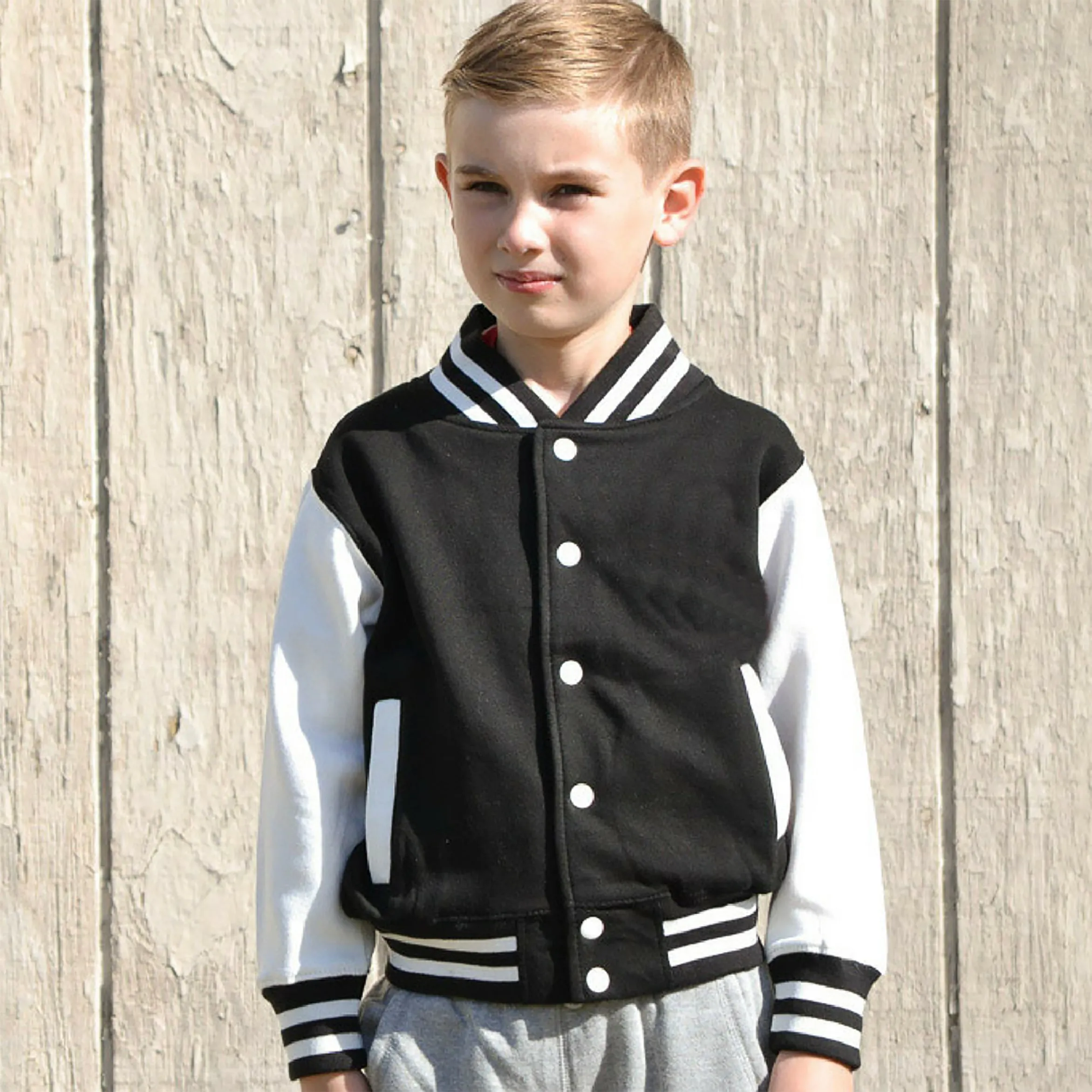 Kids Sweatshirt Varsity Jacket BLACK/WHITE