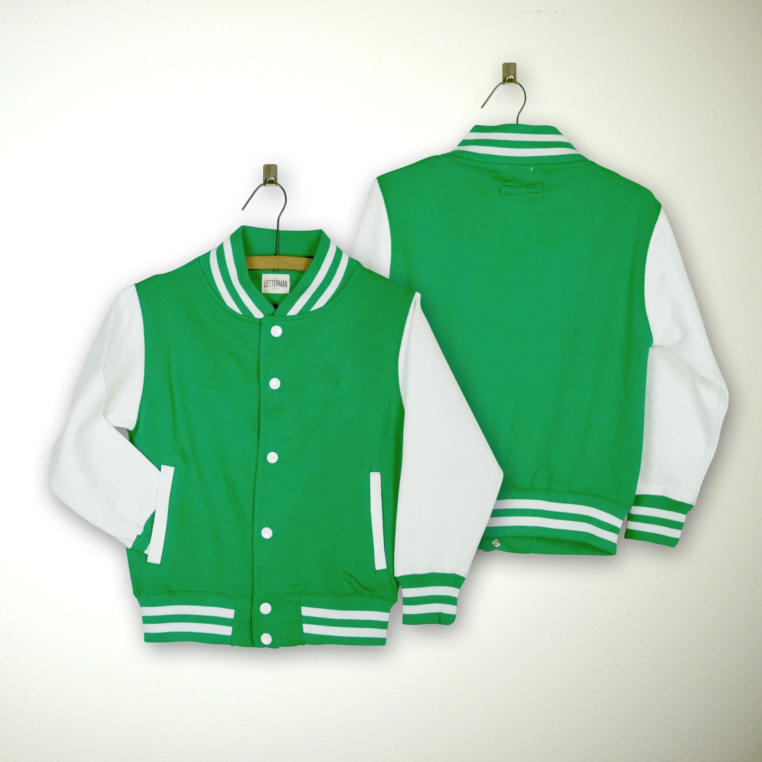 Kids Sweatshirt Varsity Jacket GREEN/WHITE