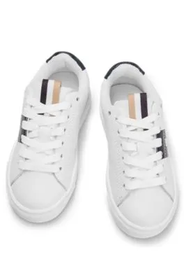 Kids' lace-up trainers in leather with logo stripe