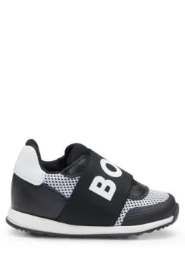 Kids' trainers in leather and mesh with logo strap