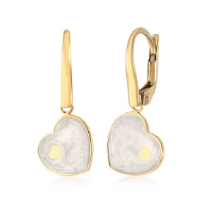 Marbled Enamel Gold Heart Dangle Earrings