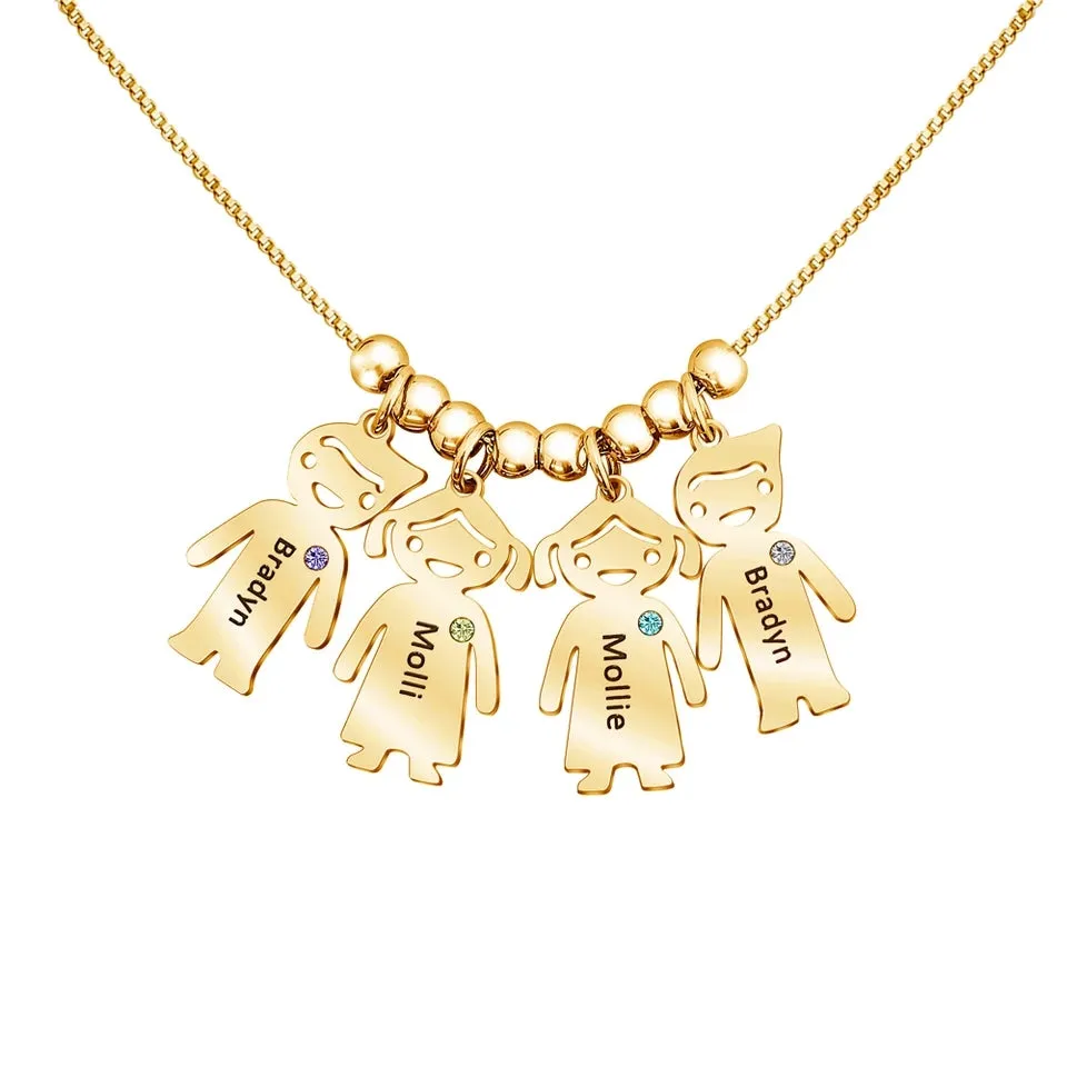 Mother Necklace with Kids Names and Birthstones