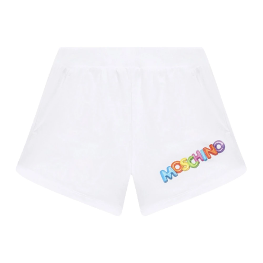 Multicolored Logo Print White Bermuda in Jersey for Kids