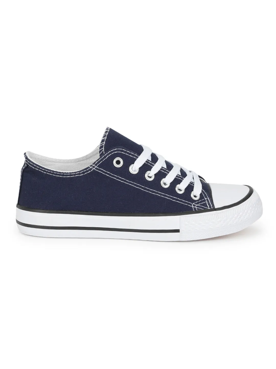 Navy Blue Canvas Stylish Lace-Up Sneakers For Kids-Unisex (TC-LKCAN3-NVY)