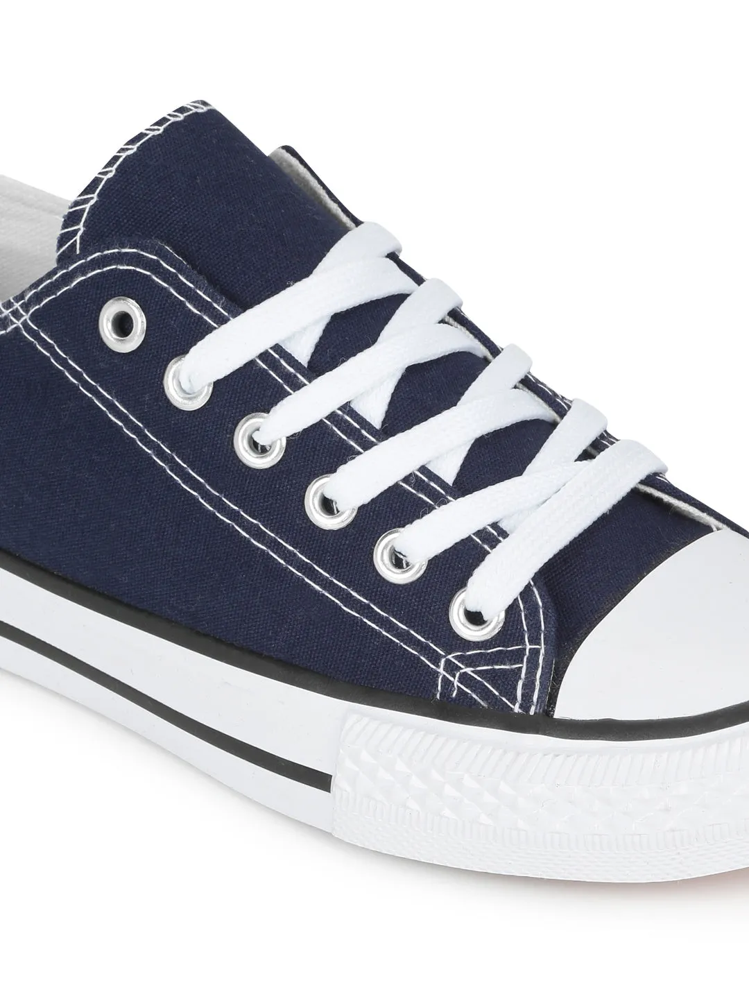 Navy Blue Canvas Stylish Lace-Up Sneakers For Kids-Unisex (TC-LKCAN3-NVY)