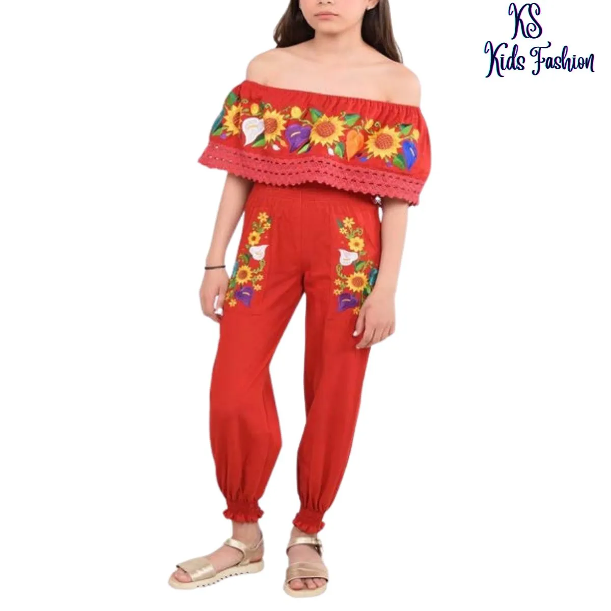 Palazzo Bordado de Niña KS-79420-1 Red - Embroidered Jumper for kids