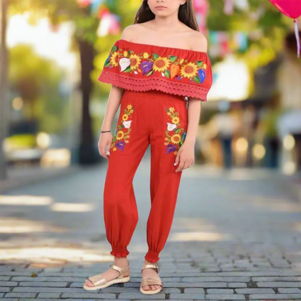 Palazzo Bordado de Niña KS-79420-1 Red - Embroidered Jumper for kids