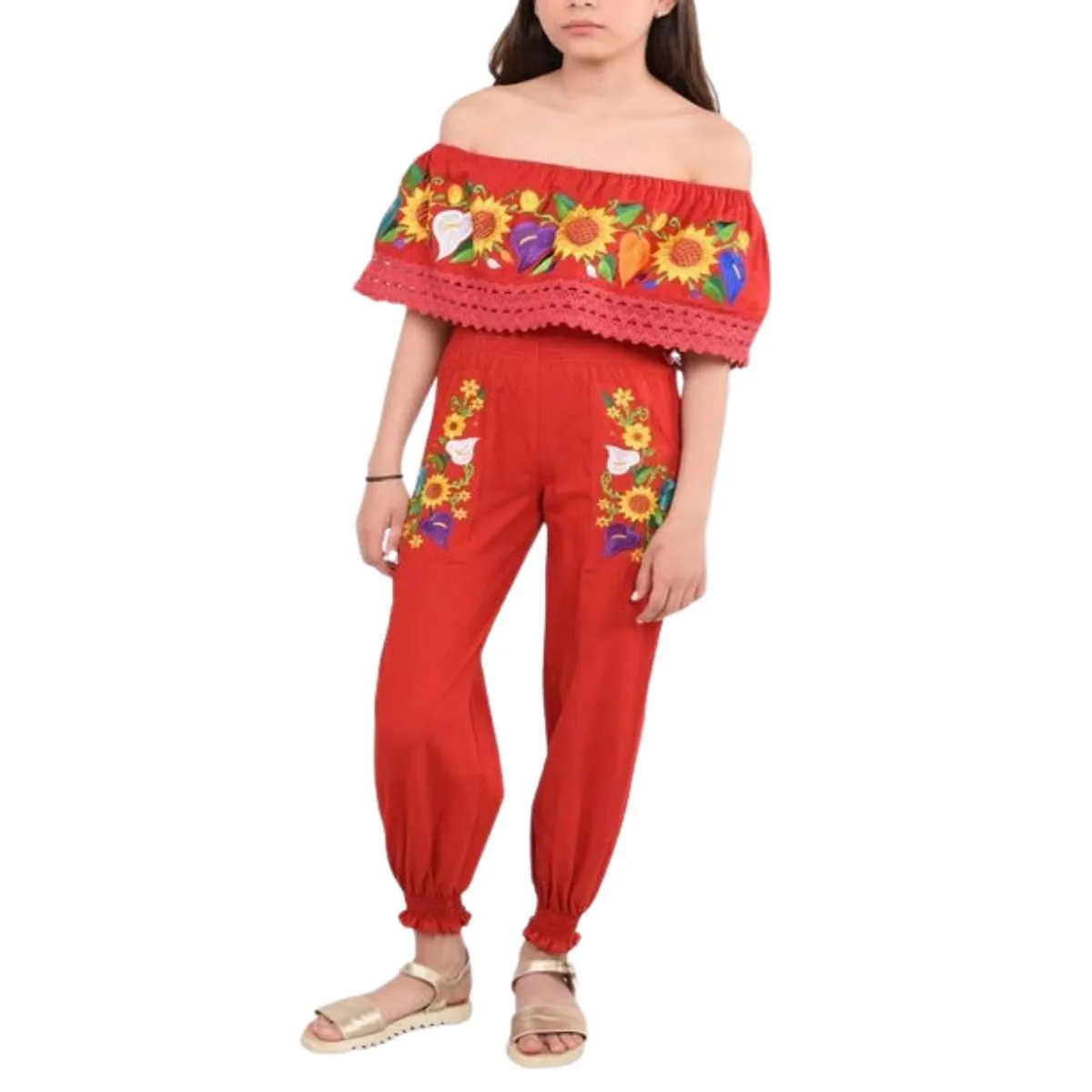 Palazzo Bordado de Niña KS-79420-1 Red - Embroidered Jumper for kids