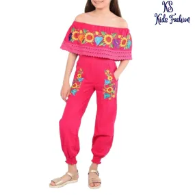 Palazzo Bordado de Niña KS-79420-2 Fuchsia - Embroidered Jumper for kids