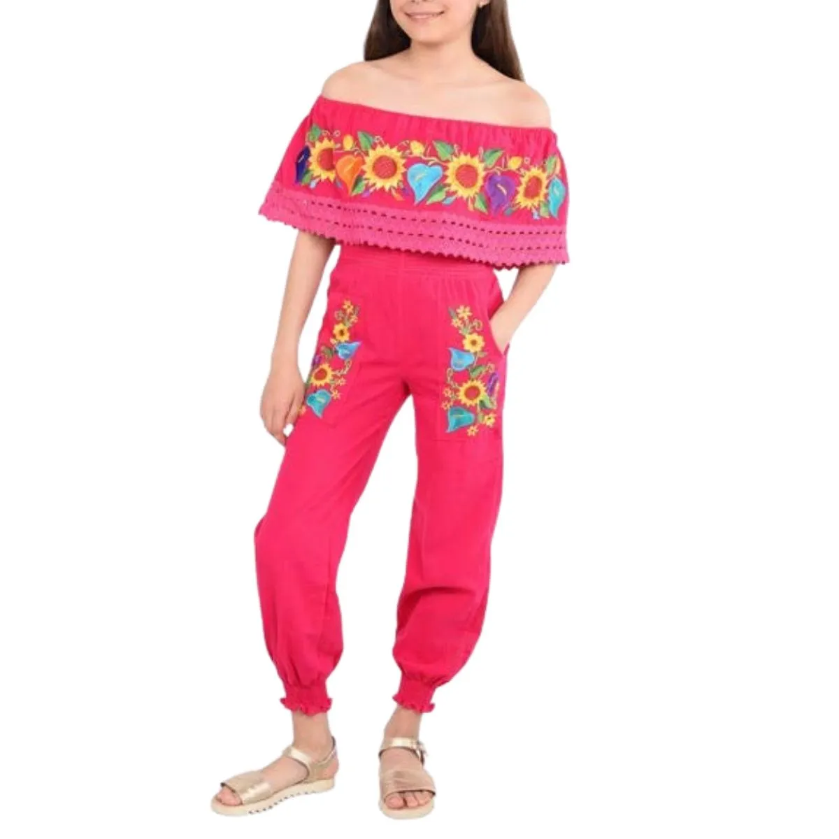 Palazzo Bordado de Niña KS-79420-2 Fuchsia - Embroidered Jumper for kids