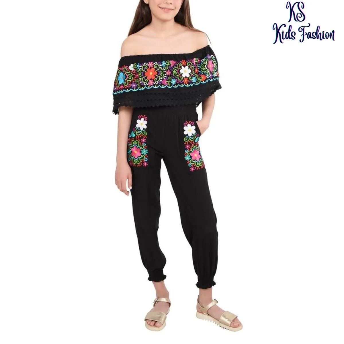 Palazzo Bordado de Niña KS-79420-3 Black - Embroidered Jumper for kids