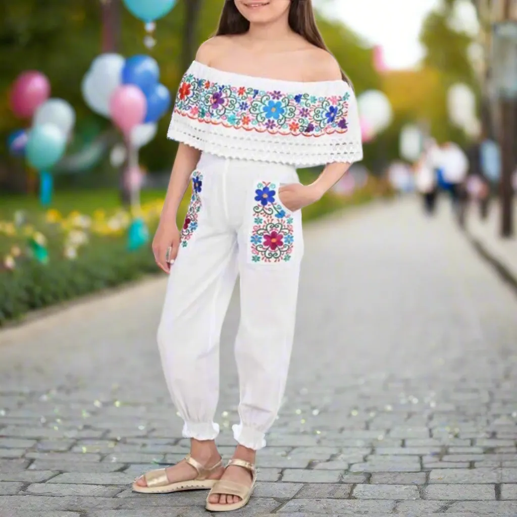 Palazzo Bordado de Niña KS-79420-4 White - Embroidered Jumper for kids