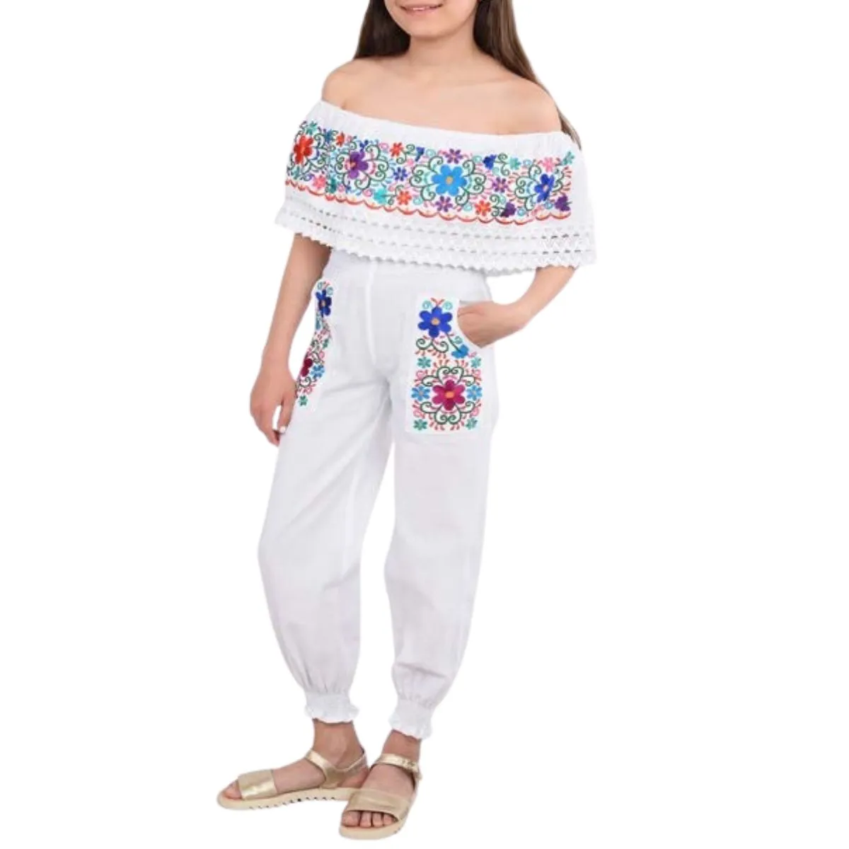 Palazzo Bordado de Niña KS-79420-4 White - Embroidered Jumper for kids