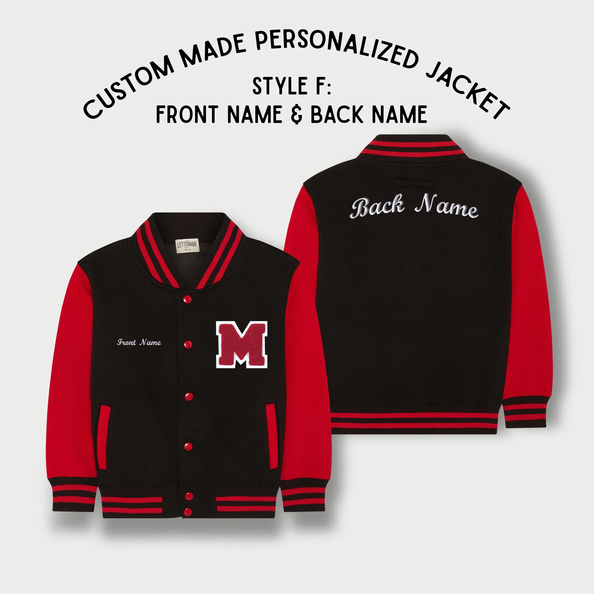 Personalized Kids Sweatshirt Varsity Jacket BLACK/RED