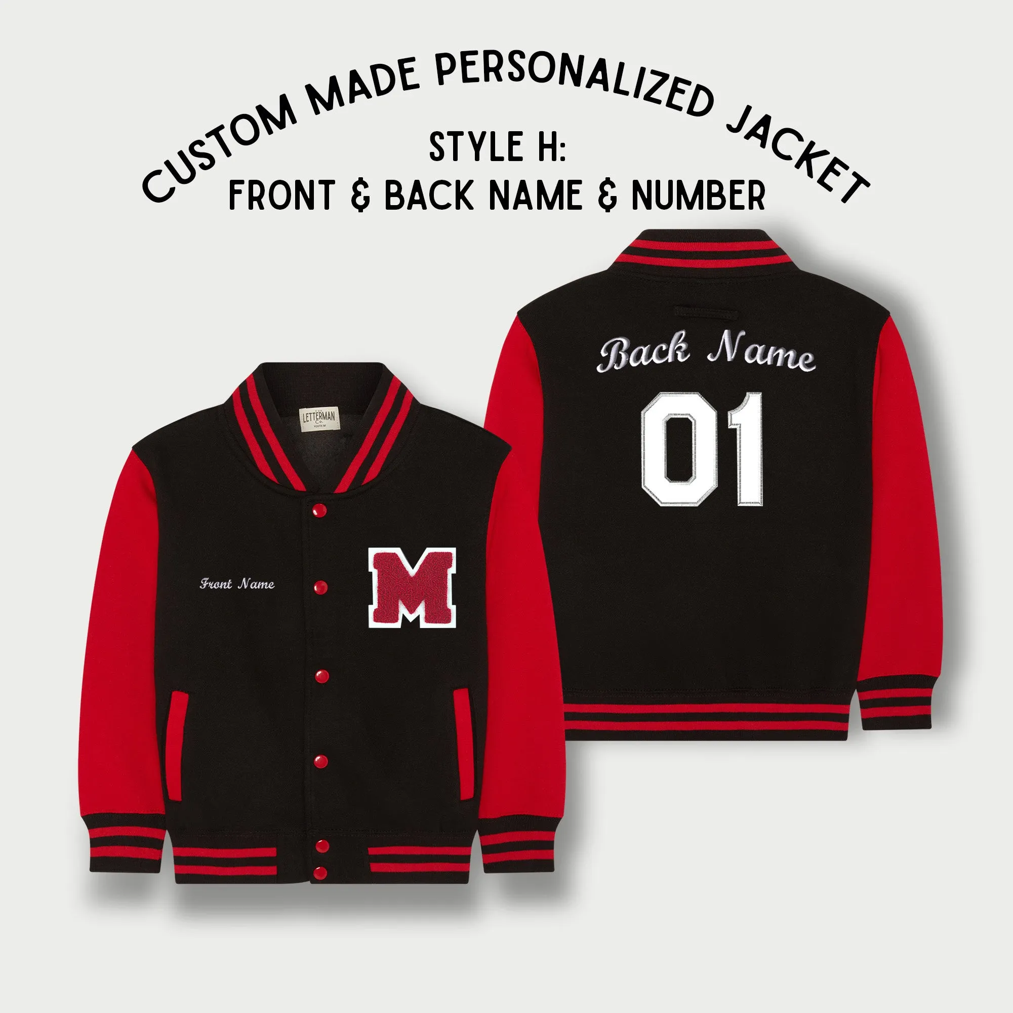 Personalized Kids Sweatshirt Varsity Jacket BLACK/RED