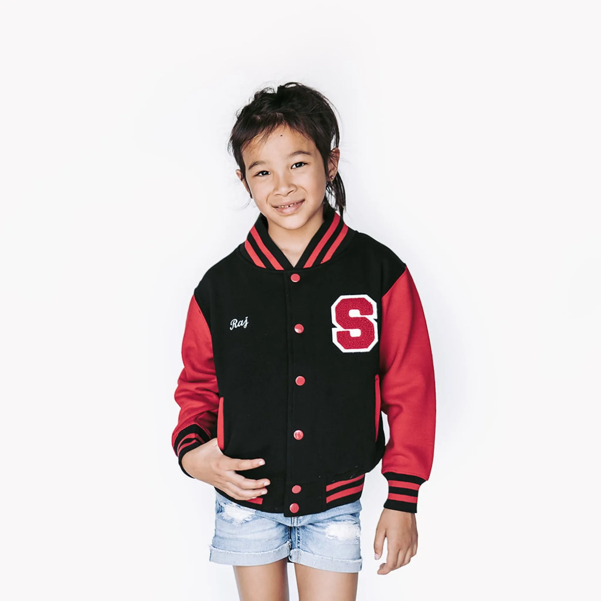 Personalized Kids Sweatshirt Varsity Jacket BLACK/RED