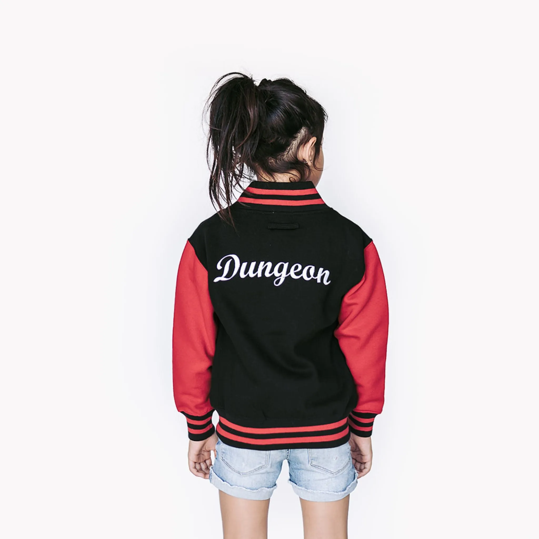 Personalized Kids Sweatshirt Varsity Jacket BLACK/RED