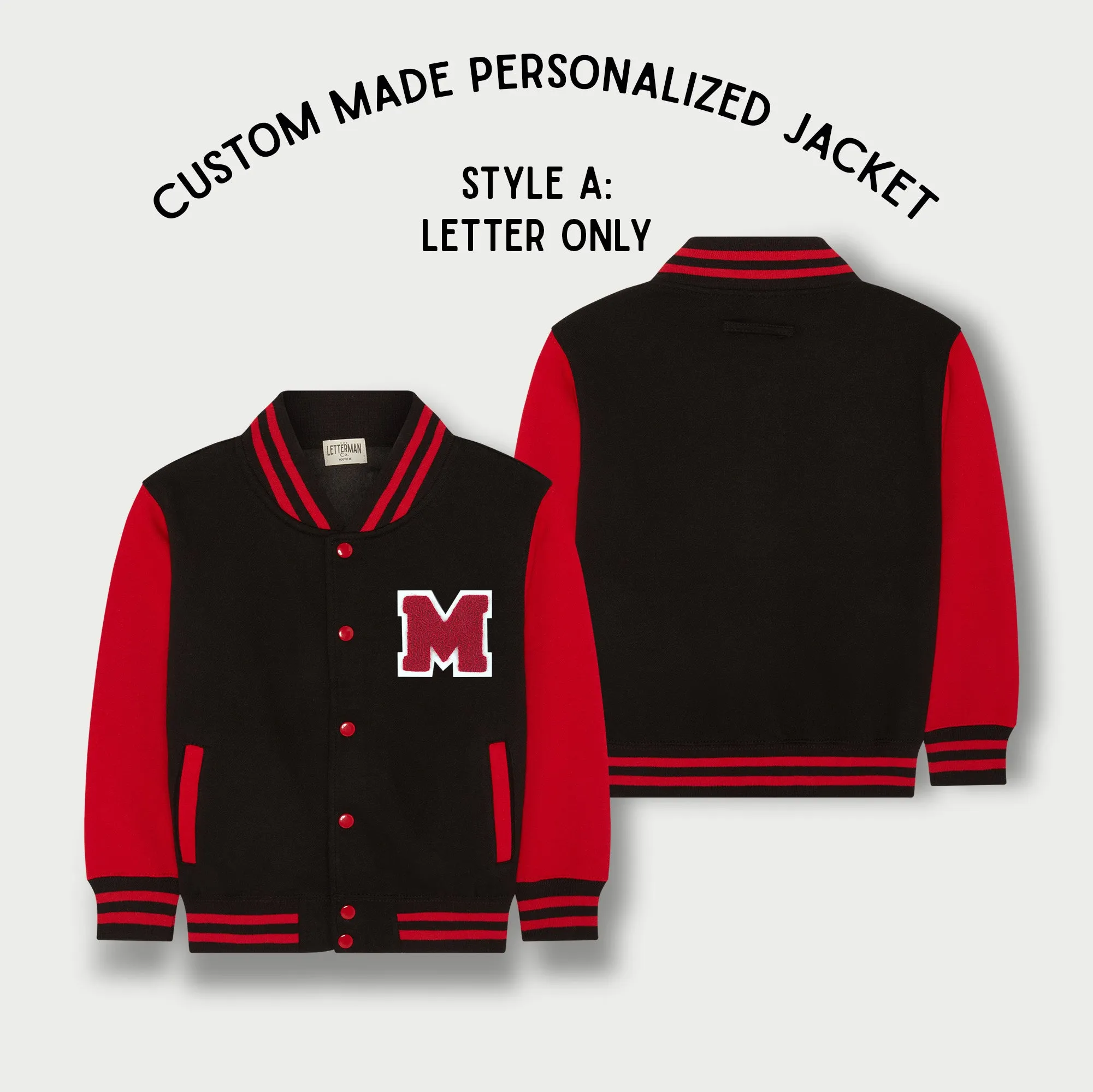 Personalized Kids Sweatshirt Varsity Jacket BLACK/RED