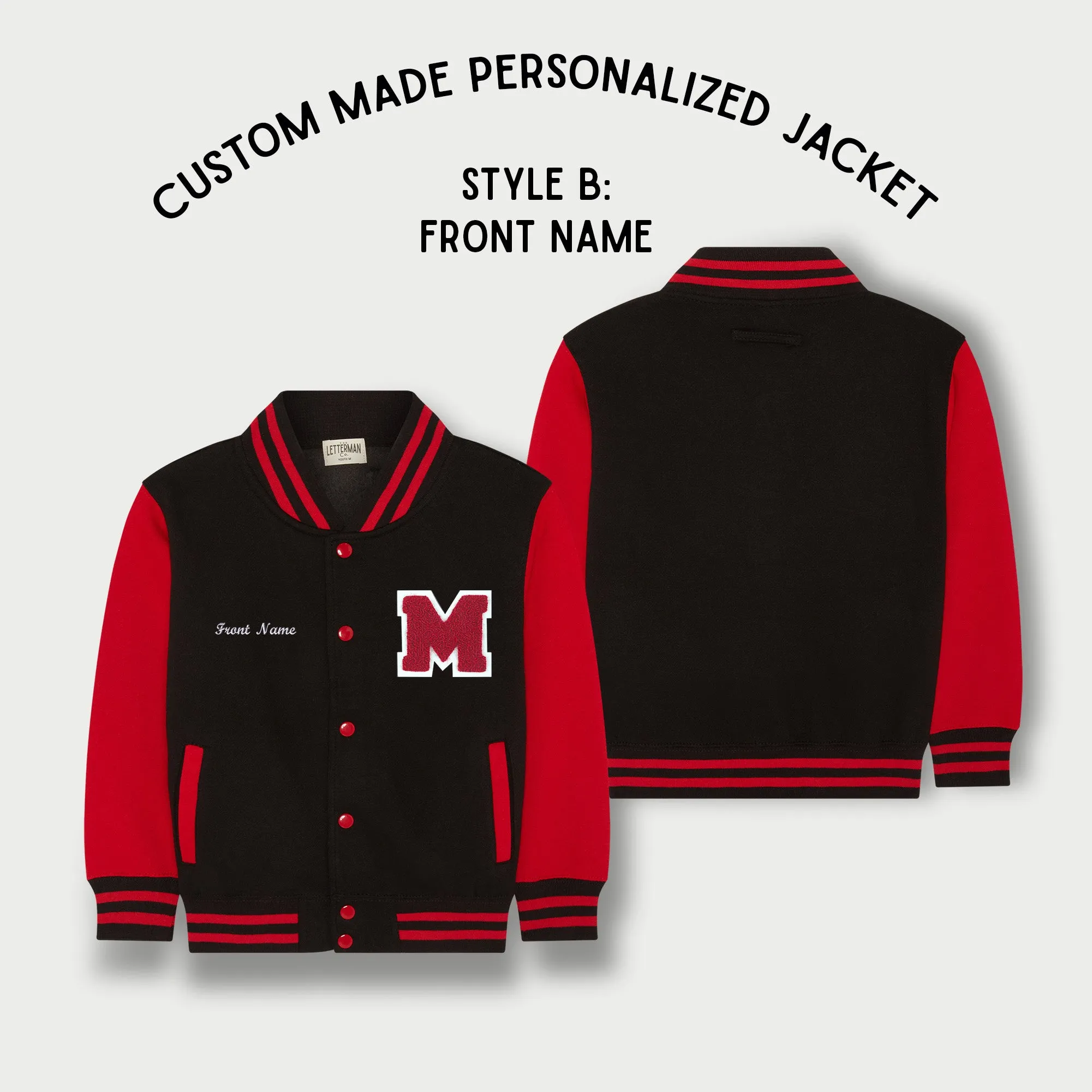 Personalized Kids Sweatshirt Varsity Jacket BLACK/RED