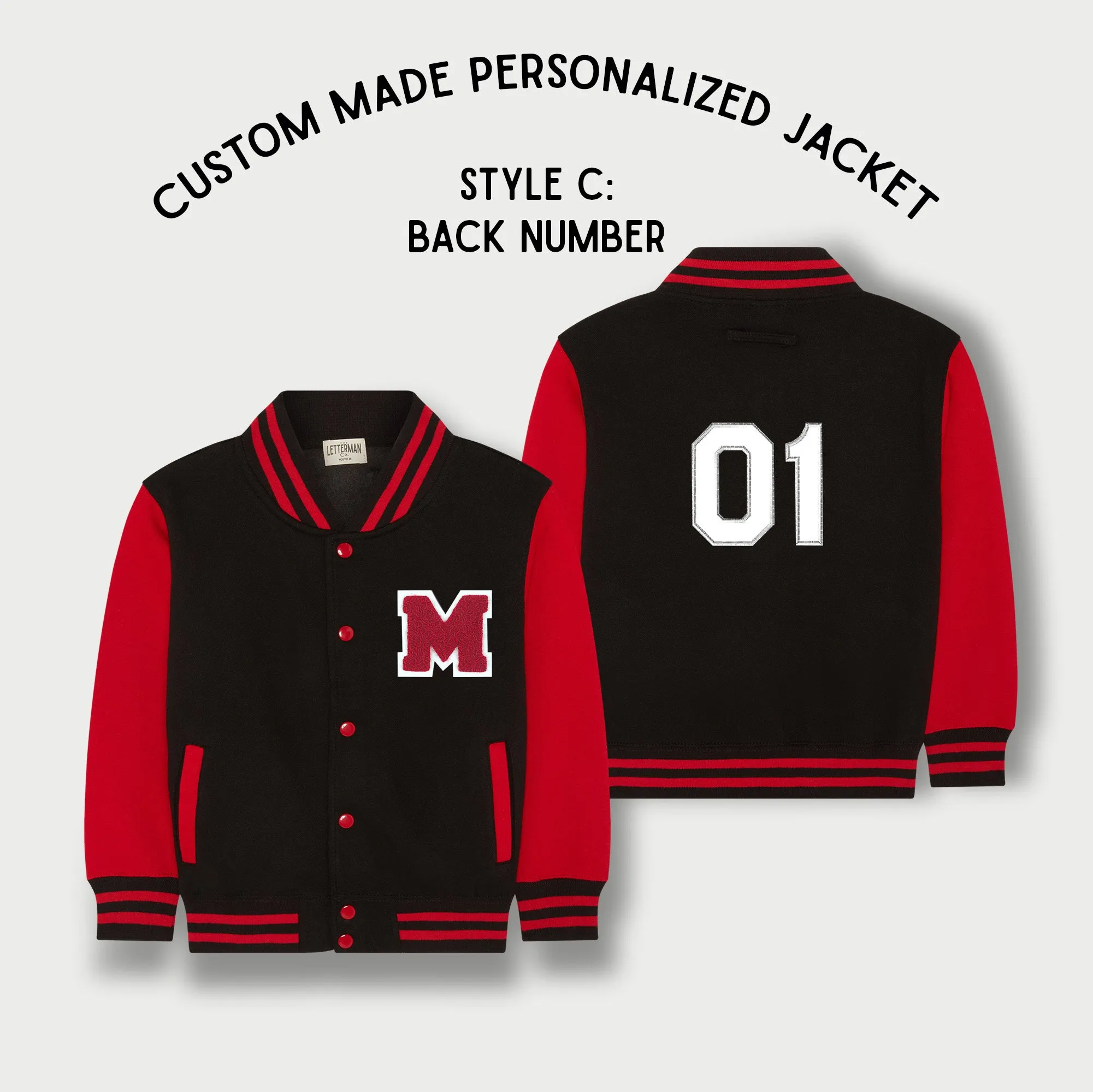 Personalized Kids Sweatshirt Varsity Jacket BLACK/RED