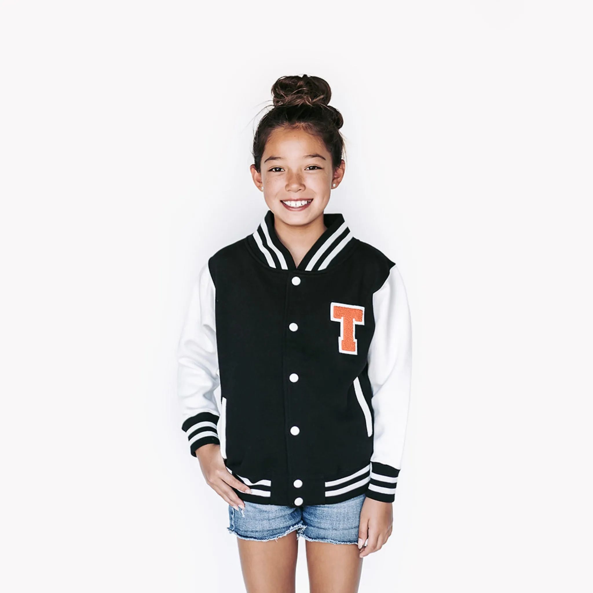 Personalized Kids Sweatshirt Varsity Jacket BLACK/WHITE