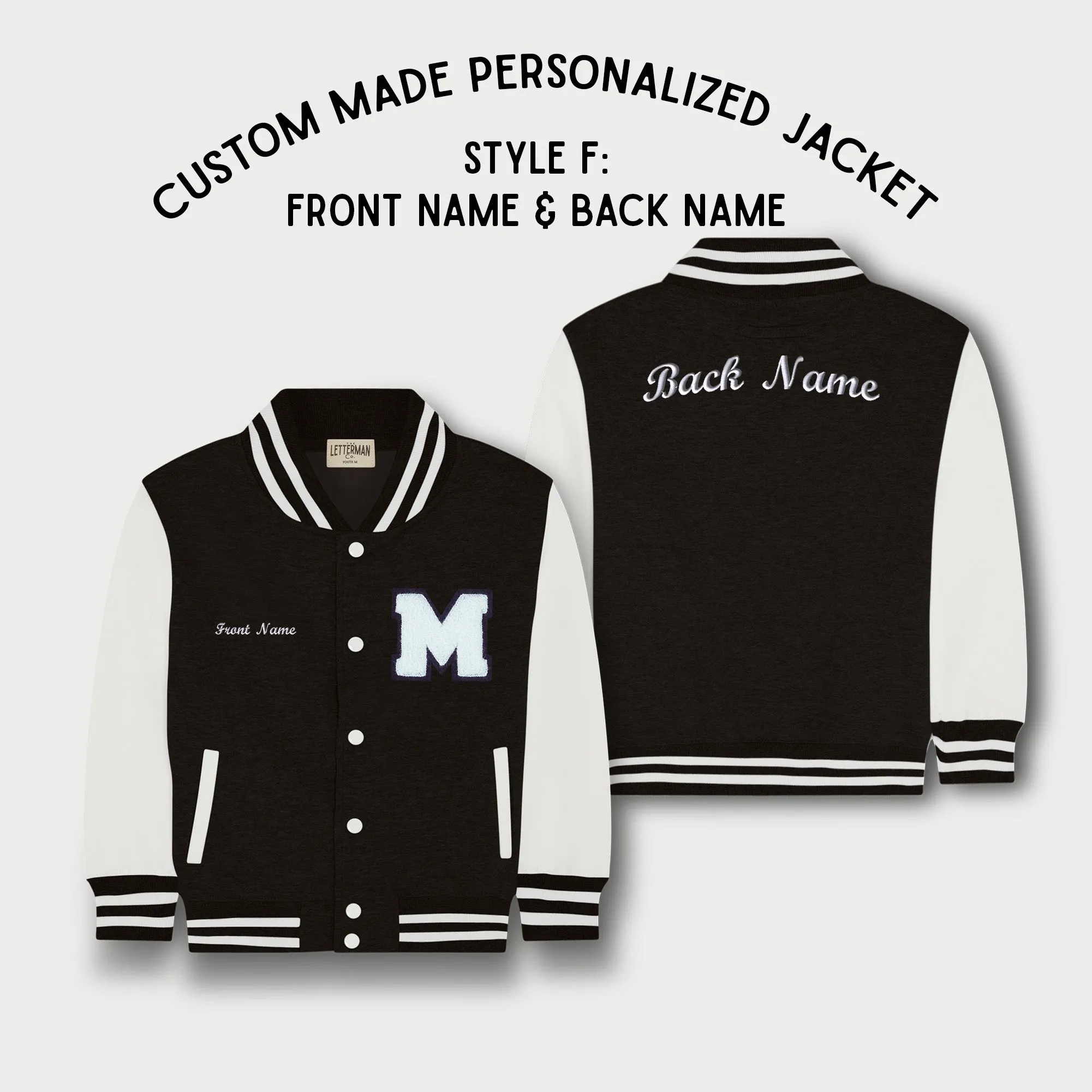 Personalized Kids Sweatshirt Varsity Jacket BLACK/WHITE