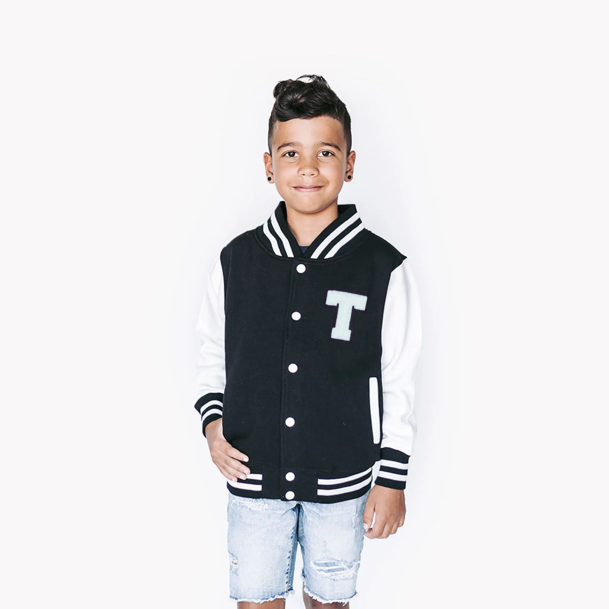 Personalized Kids Sweatshirt Varsity Jacket BLACK/WHITE